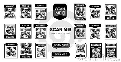 Qr code template collection. Scan my tag for payment. QR code mockup. Barcode smartphone id. Mobile phone barcode banner Vector Illustration