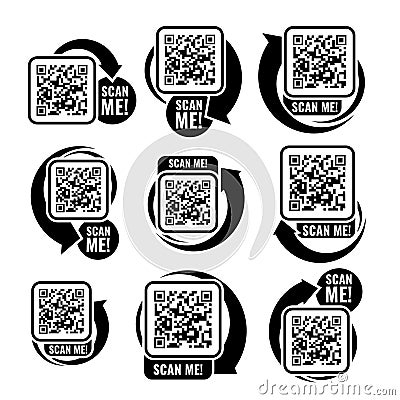 Qr code template set. Scan me icon for payment. Vector Illustration