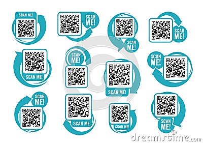 Qr code template set. Scan me icon for payment. Cartoon Illustration