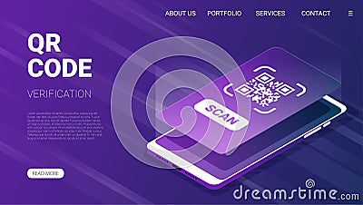 QR code verification service web banner isometric vector Vector Illustration