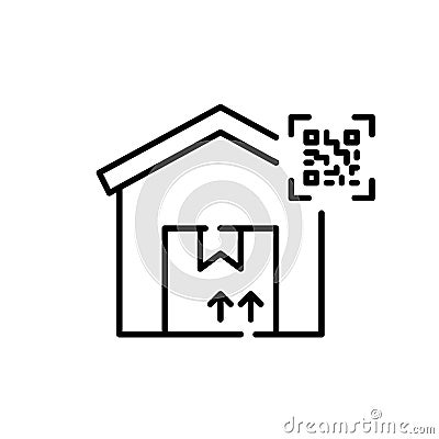 Qr code on warehouse. Contactless parcel tracking services. Pixel perfect, editable stroke Vector Illustration
