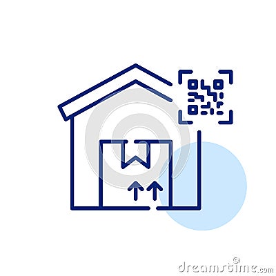 Qr code on warehouse. Contactless parcel tracking services. Pixel perfect icon Vector Illustration