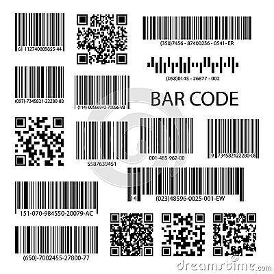 QR codes and barcode labels. Vector Illustration