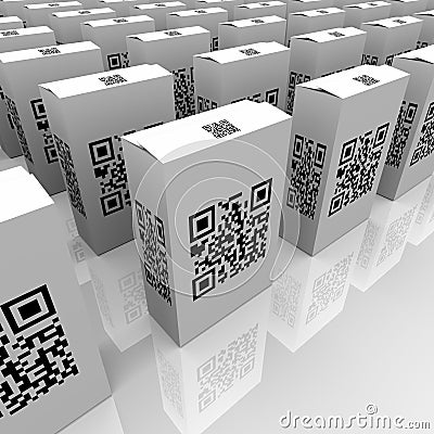 QR Codes on Product Boxes for Scanning Information Stock Photo