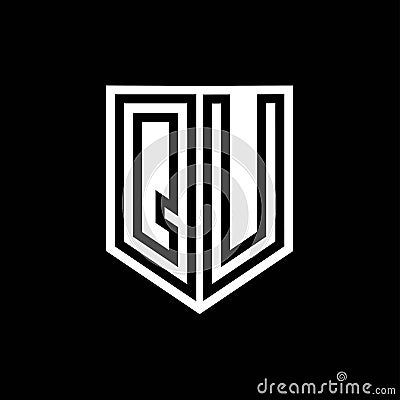 QU Logo monogram shield geometric black line inside white shield color design Vector Illustration