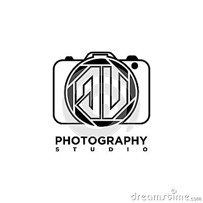 QU Letter Photograph Camera Style Vector Illustration