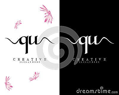 Qu, uq creative script letter logo design vector Vector Illustration