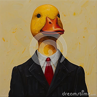 Quack-tastic Surprise: A Red Tie and Petrol Accents on a Duck Su Stock Photo