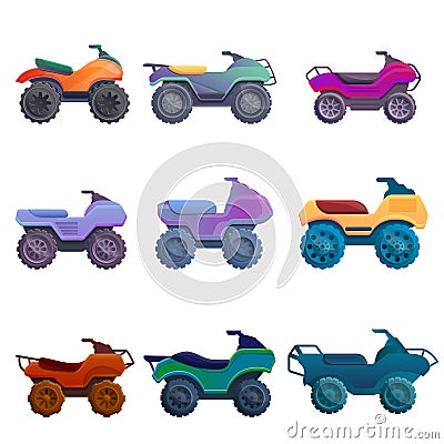 Quad bike icons set, cartoon style Vector Illustration