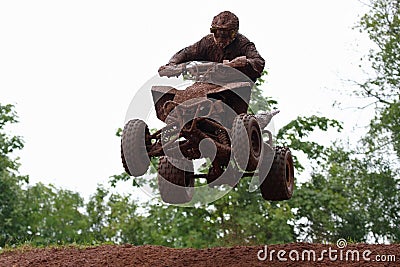 Quad bike racing, airborne Stock Photo