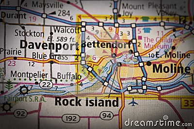 Quad Cities on map Stock Photo