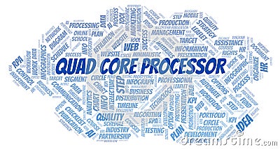 Quad Core Processor typography word cloud create with the text only. Stock Photo