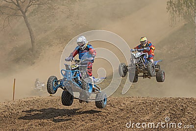 Quad race - two riders in a jump Editorial Stock Photo