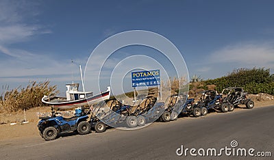 Quadbike safari reaches the beach in Malia, Crete. Editorial Stock Photo