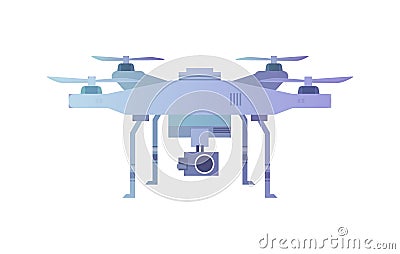 Quadcopter aerial drone with camera. Cartoon Illustration