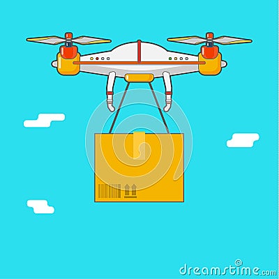 Quadcopter aerial drone. Delivery of cargo. Vector Illustration