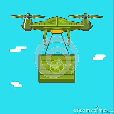 Quadcopter aerial drone. Delivery of cargo. Vector Illustration