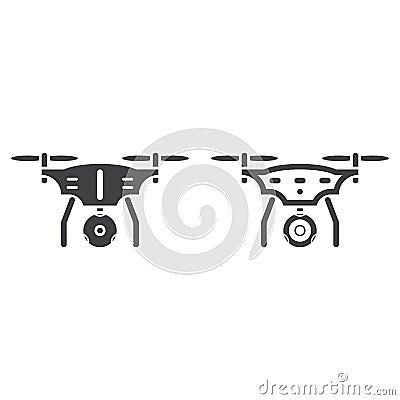 quadcopter with camera line icon, outline and solid vector sign, linear and full pictogram isolated on white, logo illustration Vector Illustration