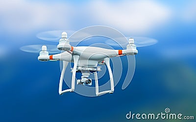 Quadcopter drone with 4K video camera flying in the air Cartoon Illustration