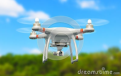 Quadcopter drone with 4K video camera flying in the air Cartoon Illustration