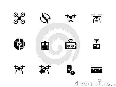 Quadcopter and flying drone icons on white Vector Illustration