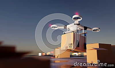 Quadcopter Logistics Delivery Drone Taking Off Stock Photo