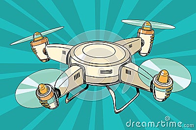 Quadcopter toy aircraft pop art illustration, Drone flying Vector Illustration