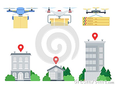 Quadcopters with cargo deliver the goods to the address vector illustration in a flat design Vector Illustration