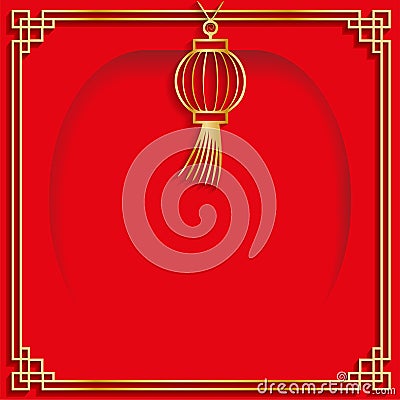 Quadrant multi-layer banner Chinese-style frame with paper cut lantern with empty center place for your text. Chinese volume label Stock Photo