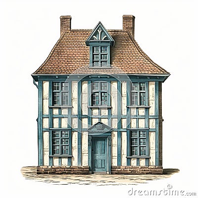 Quadratura: A Stunning Illustration Of A Late 19th Century Tudor House Cartoon Illustration