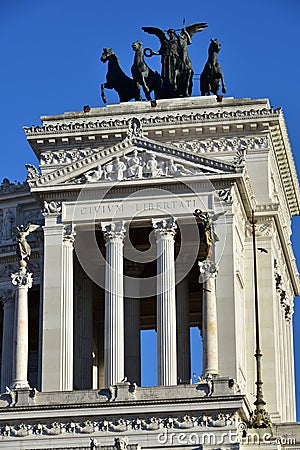 Quadriga of Freedom by Paolo Bartolini, Altair of Fatherland, also known as Vittoriano monument to Vittorio Emanuele II Stock Photo