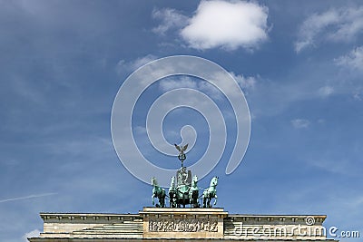The quadriga with the statue of the Victory placed above the Brandenburg Gate. Berlin Stock Photo