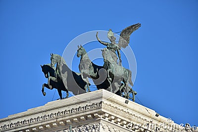 Quadriga of Unity by Carlo Fontana, Altair of Fatherland, also known as Vittoriano monument to Vittorio Emanuele II Stock Photo