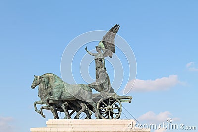 The Quadriga of Unity of Victor Emmanuel in Piazza Venezia in Rome in Italy, at the top of the Altare della Patria. Stock Photo