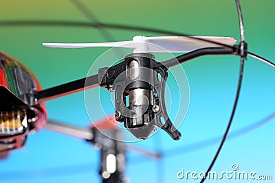 Quadrocopter also called drone photographed in the studio and faked flight Stock Photo