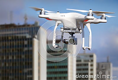 Quadrocopter, copter, drone in action Stock Photo