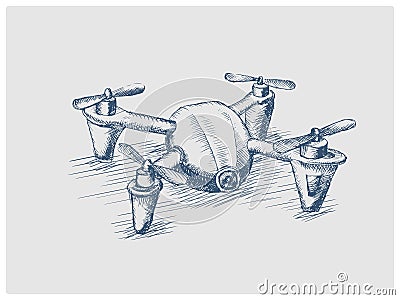 Quadrocopter drone hand drawn blue sketch vector Vector Illustration