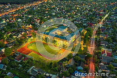 School and stadium in Brovary, Ukraine Stock Photo