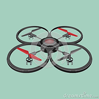 Quadrocopter isolated on light green background Vector Illustration