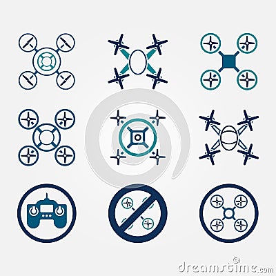 Quadrocopter vector flat icons set Vector Illustration