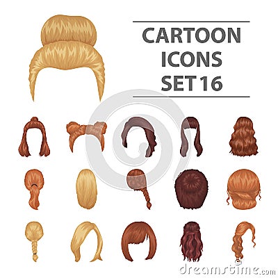 Quads, blond braids and other types of hairstyles. Back hairstyle set collection icons in cartoon style vector symbol Vector Illustration