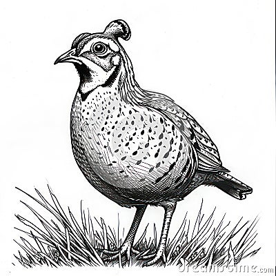 quail bird drawing Coloring book page Stock Photo