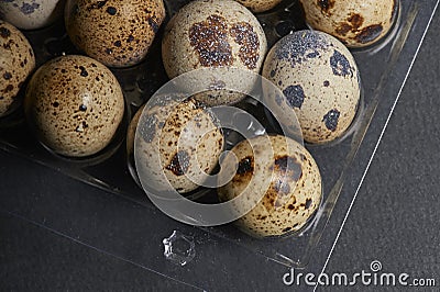 quail eggs on black Stock Photo