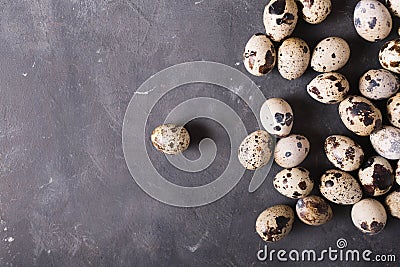 Quail eggs on a gray background. Eggs. Easter photo concept. Stock Photo