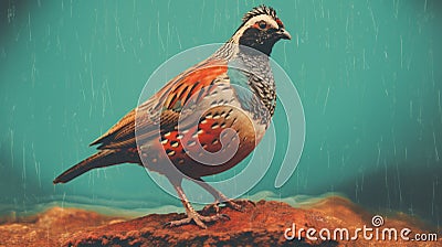 Quail Image With Rain Water And Risograph Ra 6700 Texture Stock Photo