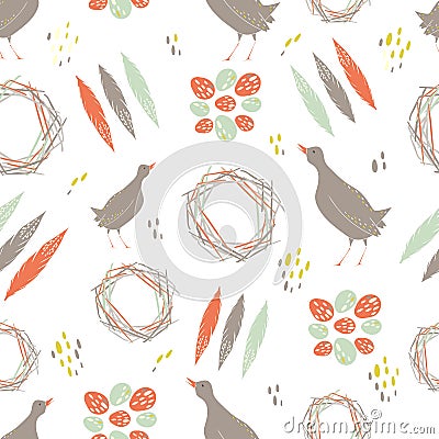 Quail seamless pattern. Vector Illustration