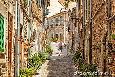 A Quaint Street in Valldemossa, Mallorca. Editorial Stock Photo