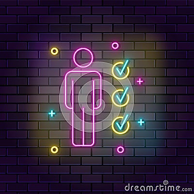 Qualification, edication neon icon. Education neon icon on dark brick wall background Vector Illustration