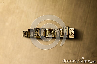 QUALIFYING - close-up of grungy vintage typeset word on metal backdrop Cartoon Illustration