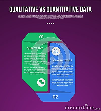 qualitative vs quantitative data infographic outline style with 2 point comparison template with creative separate unit shape for Stock Photo